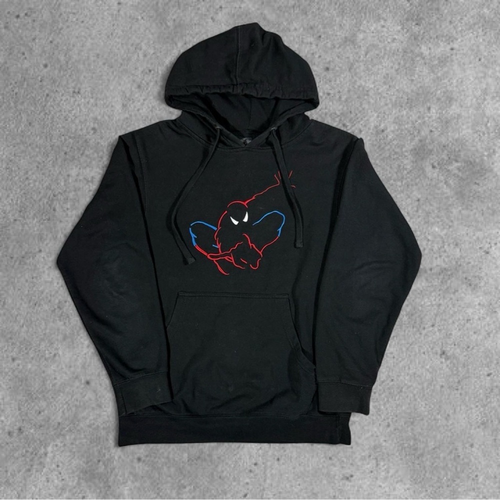 Y2K Universal Studios Marvel Spider Man Black Embroidered Hoodie Men's Large